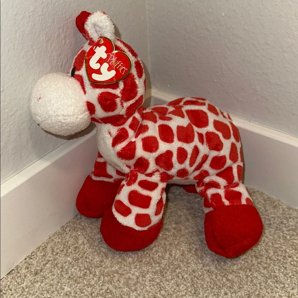 Vintage TY Pluffers Collection “Kisser” Red and White Giraffe Stuffy